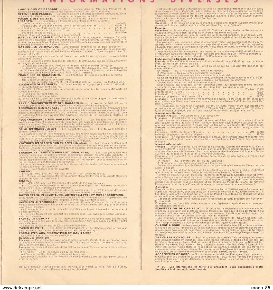 1952 -  LIGNE TAHITI ET NOUVELLE CALÉDONIE - ILES FRANÇAISES DE LA POLYNÉSIE  - CIE DES MESSAGERIES MARITIMES - Dépliants Touristiques