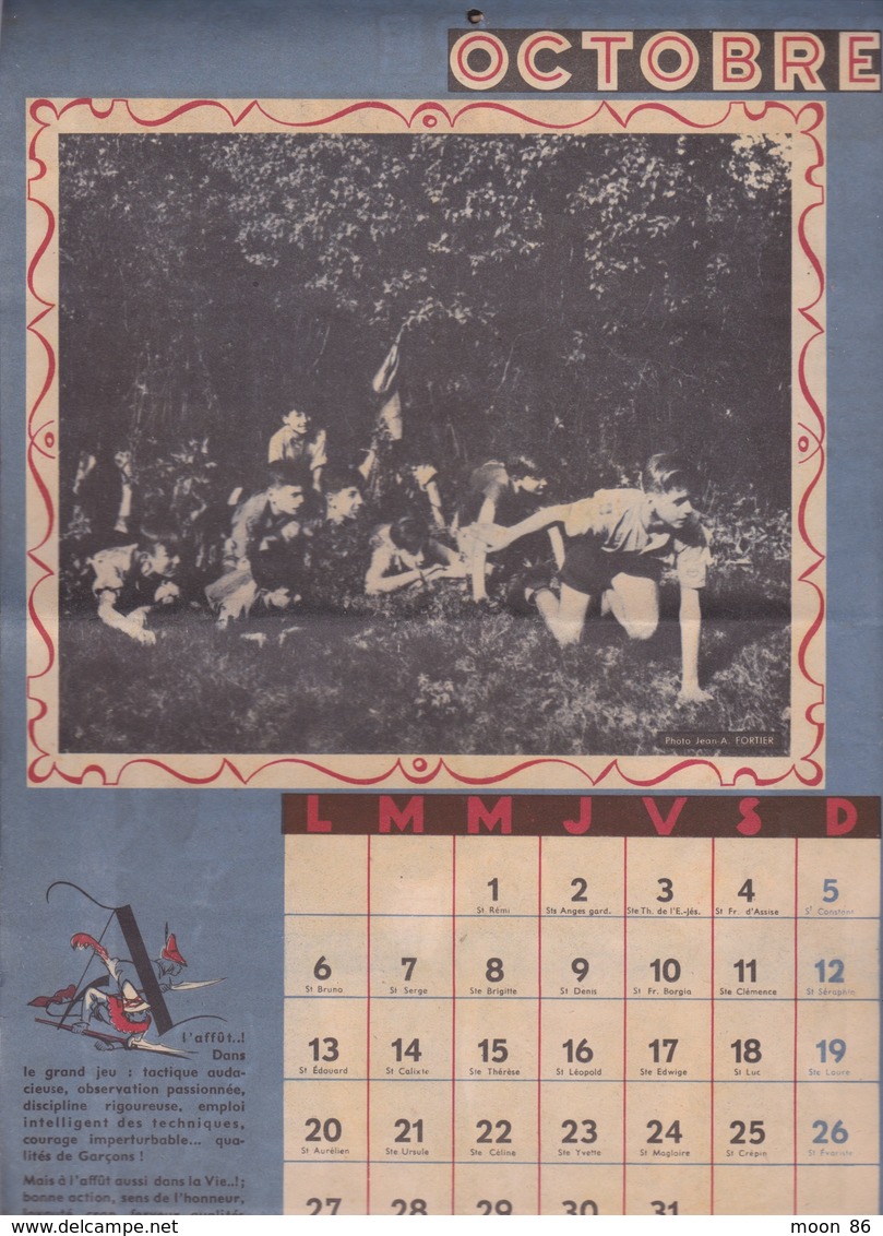 1947 - CALENDRIER DES SCOUTS DE FRANCE POUR L'ANNÉE DU JAMBORÉE MONDIAL DE LA PAIX - ST GEORGES PATRON  SCOUT - Scoutisme