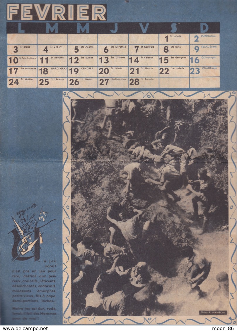 1947 - CALENDRIER DES SCOUTS DE FRANCE POUR L'ANNÉE DU JAMBORÉE MONDIAL DE LA PAIX - ST GEORGES PATRON  SCOUT - Scoutisme