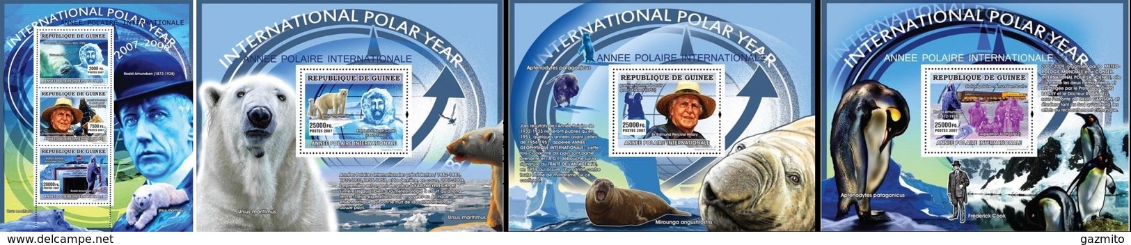 Guinea 2007, Intern. Polar Year, Bears, Explorers, Cook, Hilary, Scott, 3val In BF +3BF - International Polar Year