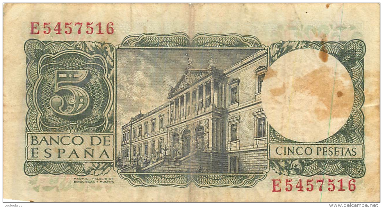 BILLET   ESPAGNE 1954   CINCO PESETAS - 5 Peseten