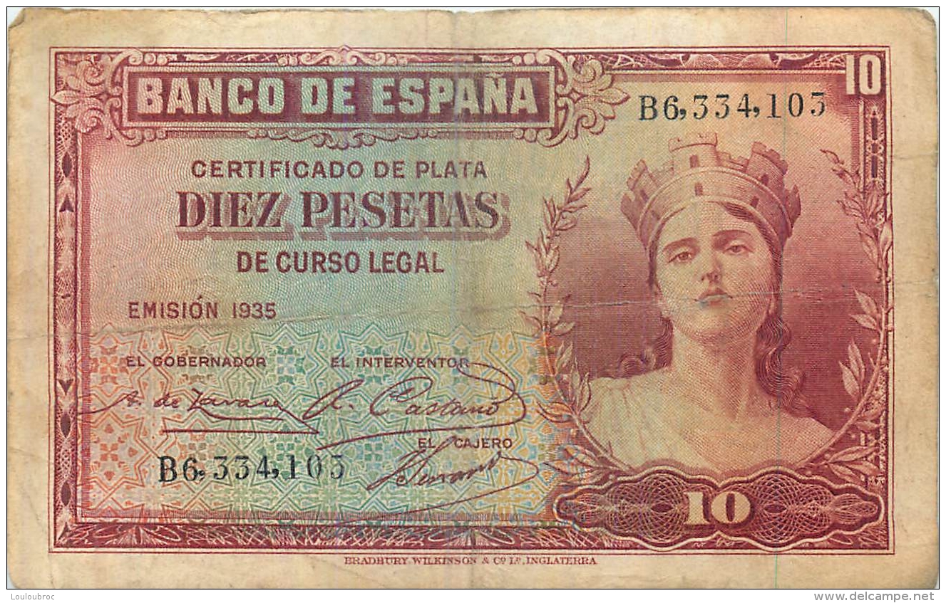 BILLET   ESPAGNE 1935  10 PESETAS - 10 Pesetas