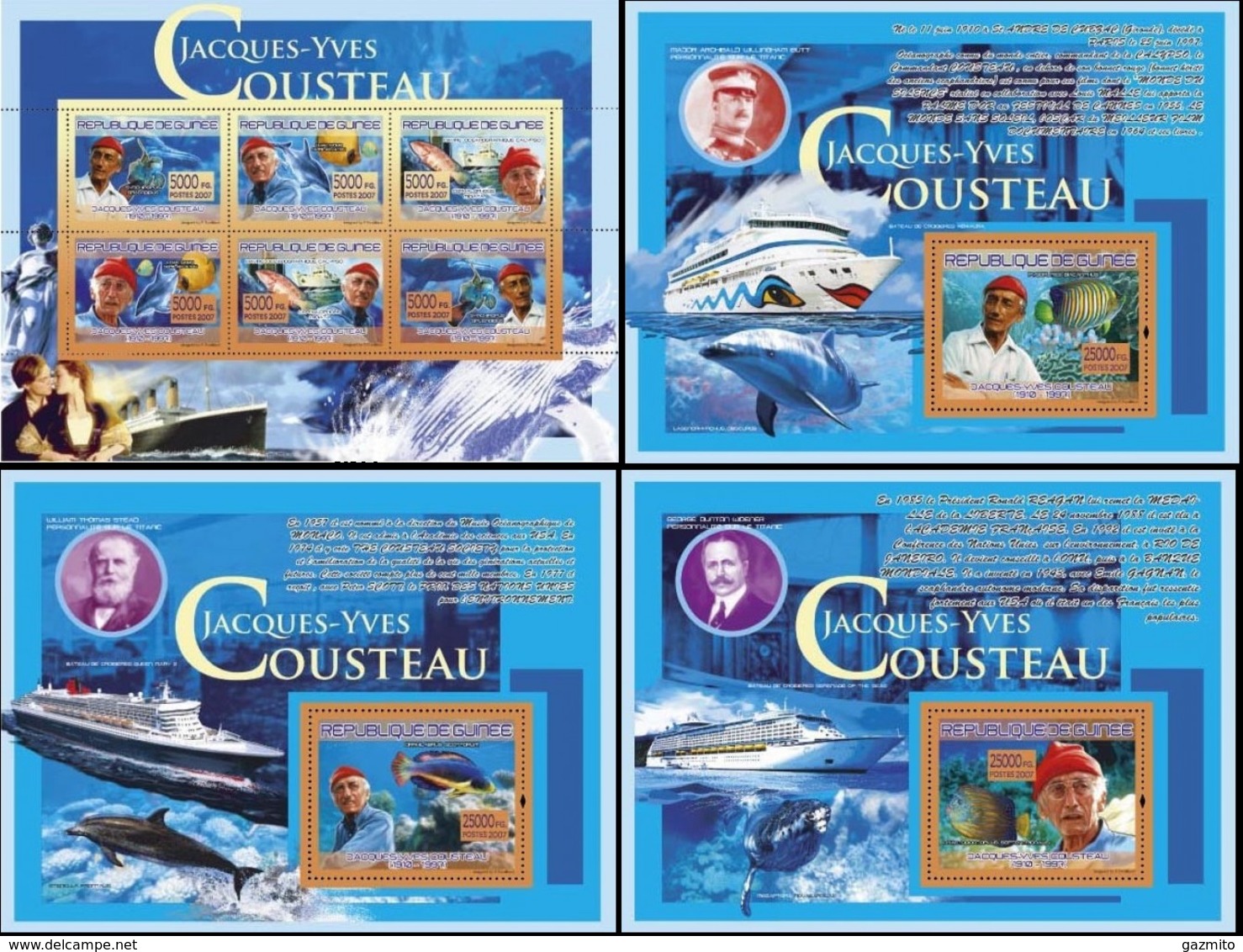 Guinea 2007, J. Custeau, Ships, Dolphins, 6val In BF +3BF - Tauchen