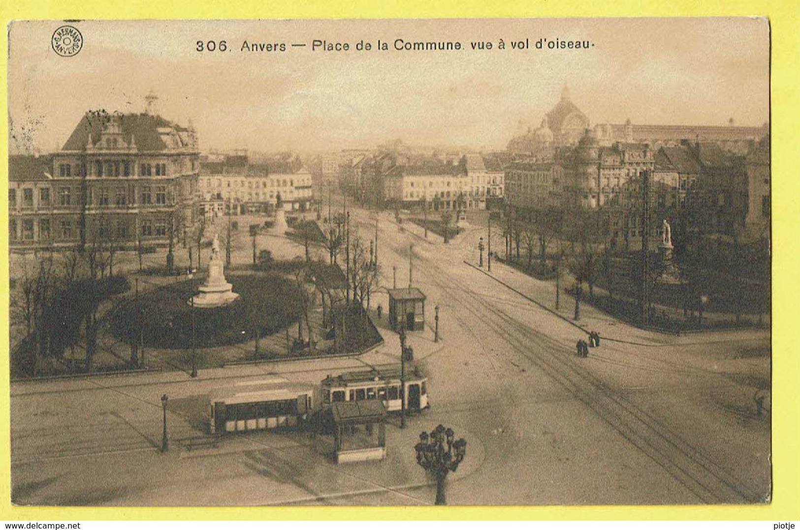 * Antwerpen - Anvers - Antwerp * (G. Hermans, Nr 306) Place De La Commune, Vue à Vol D'oiseau, Tram, Vicinal, Rare - Antwerpen