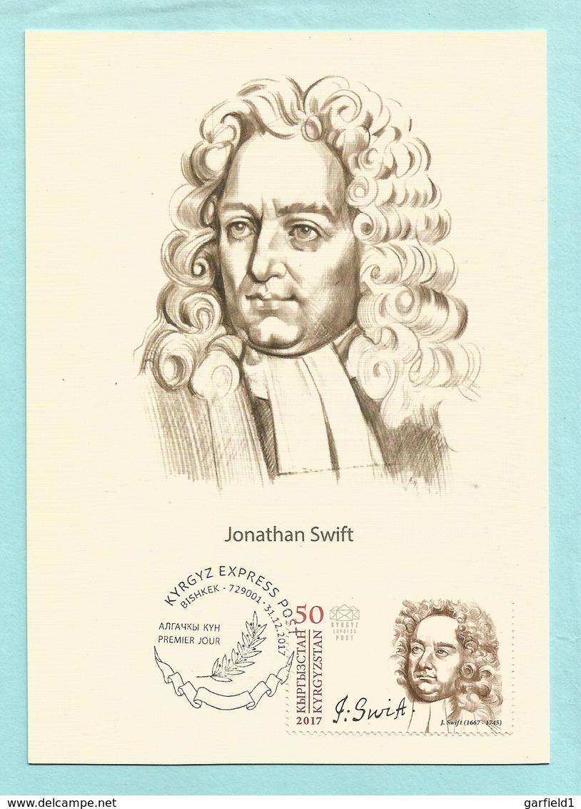 Kirgisistan 2017  Stamp-World  Nr. 1144 , Persönlichkeiten - Jonathan Swift - Maxi Card - Premier Jour 31.1.2017 - Kirgisistan