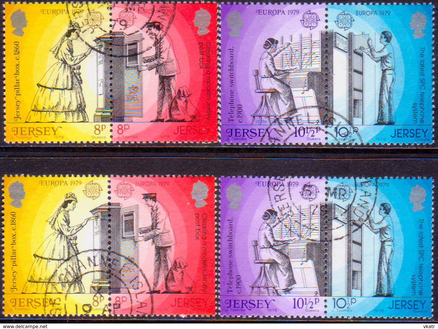 JERSEY 1979 SG #204-07,204a-07a Two Compl.sets Used In Horiz.pairs With Both Perforations Europa - Jersey