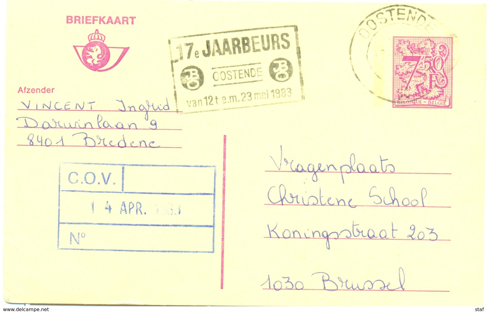 Briefkaart Nr. 191 N - 17e Jaarbeurs Oostende Van 12 T.e.m. 23 Mei 1983 - Vlagstempels