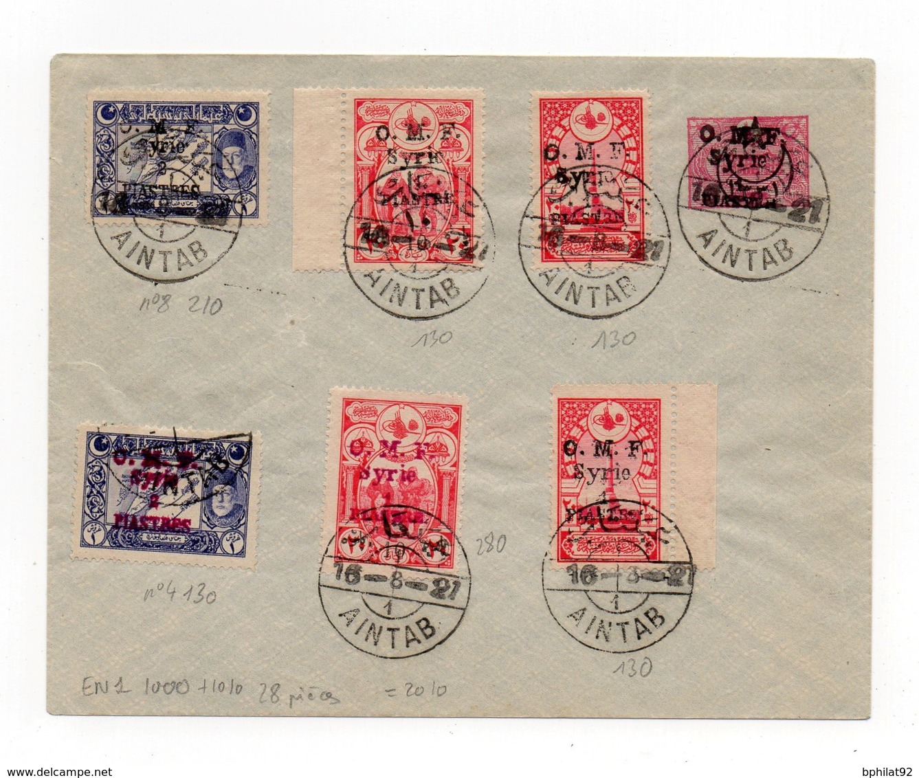 !!! PRIX FIXE : SYRIE, ENTIER POSTAL EN 1 + COMPLTS AFFRANCH CACHETS AINTAB DE 1921 - Lettres & Documents