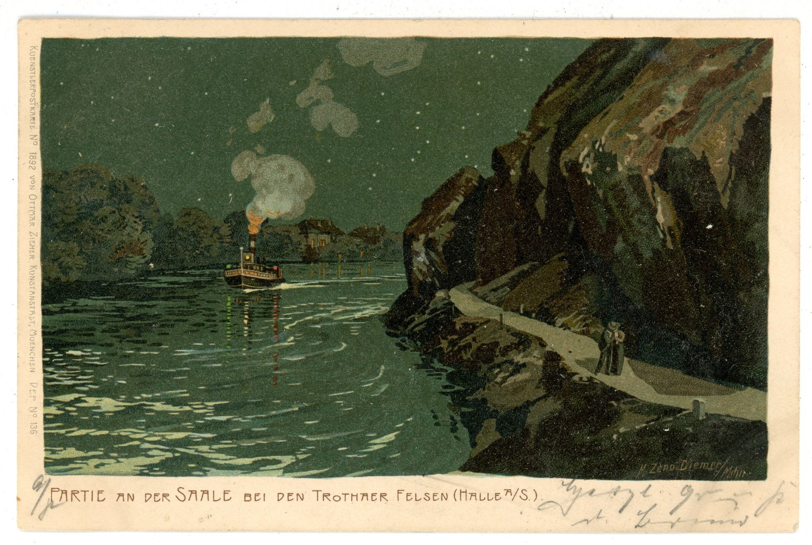 "Trothaer Felsen" Partie An Der Saale Künstlerkarte 1902 Nach Chemnitz - Halle (Saale)
