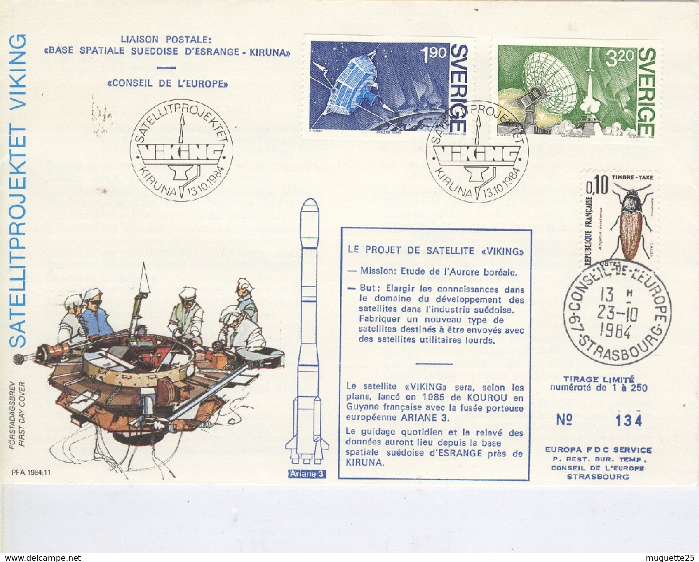 Projet De Satellite VIKING  Liaison Postale Base Spatiale Suédoise D’Esrange-Kiruna  Conseil De L’Europe -13 Octobre 198 - 1966