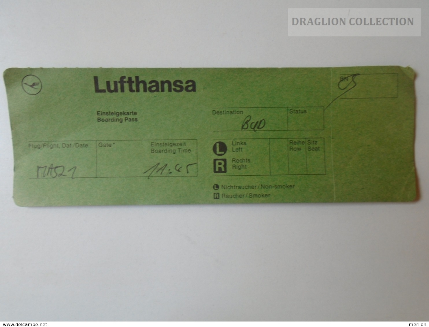 ZA101.15   Airplane - LUFTHANSA Airline  - Boarding Pass MA521 - Tarjetas De Embarque