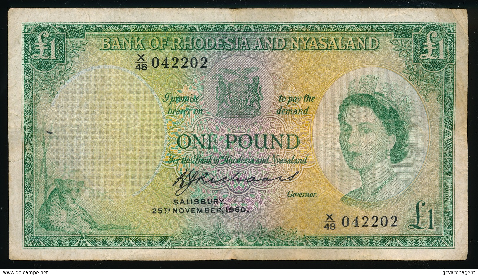 BANK OF RHODESIA AND NYSALAND ONE POUND 25 NOV 1960  X/ 48  2 SCANS - Rhodesia