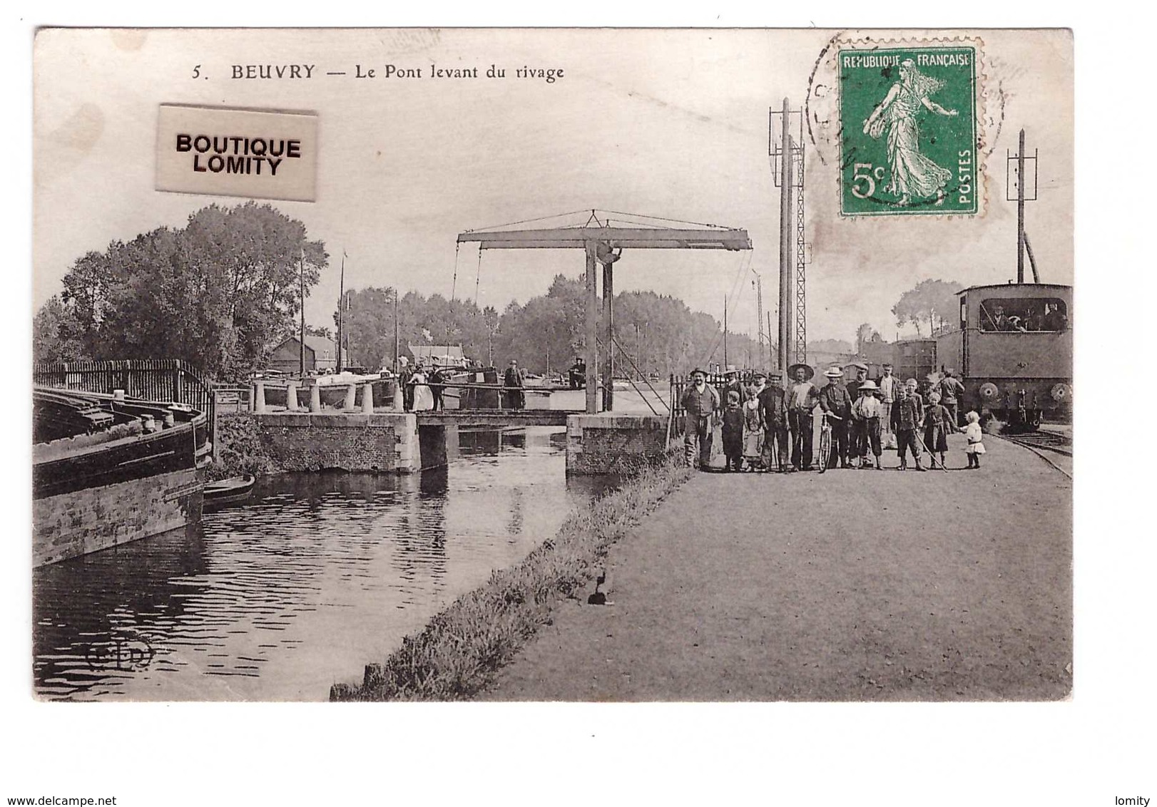 62 Beuvry Le Pont Levant Du Rivage Train Locomotive Carte Rare Cpa Carte Animée Animation - Beuvry