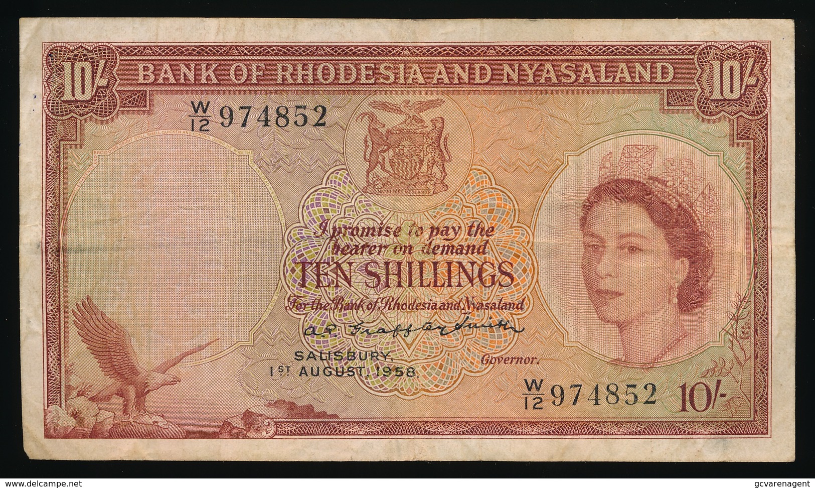 BANK OF RHODESIA AND NYSALAND TEN SHILLINGS 1 AUG 1958  W / 12   2 SCANS - Rhodésie