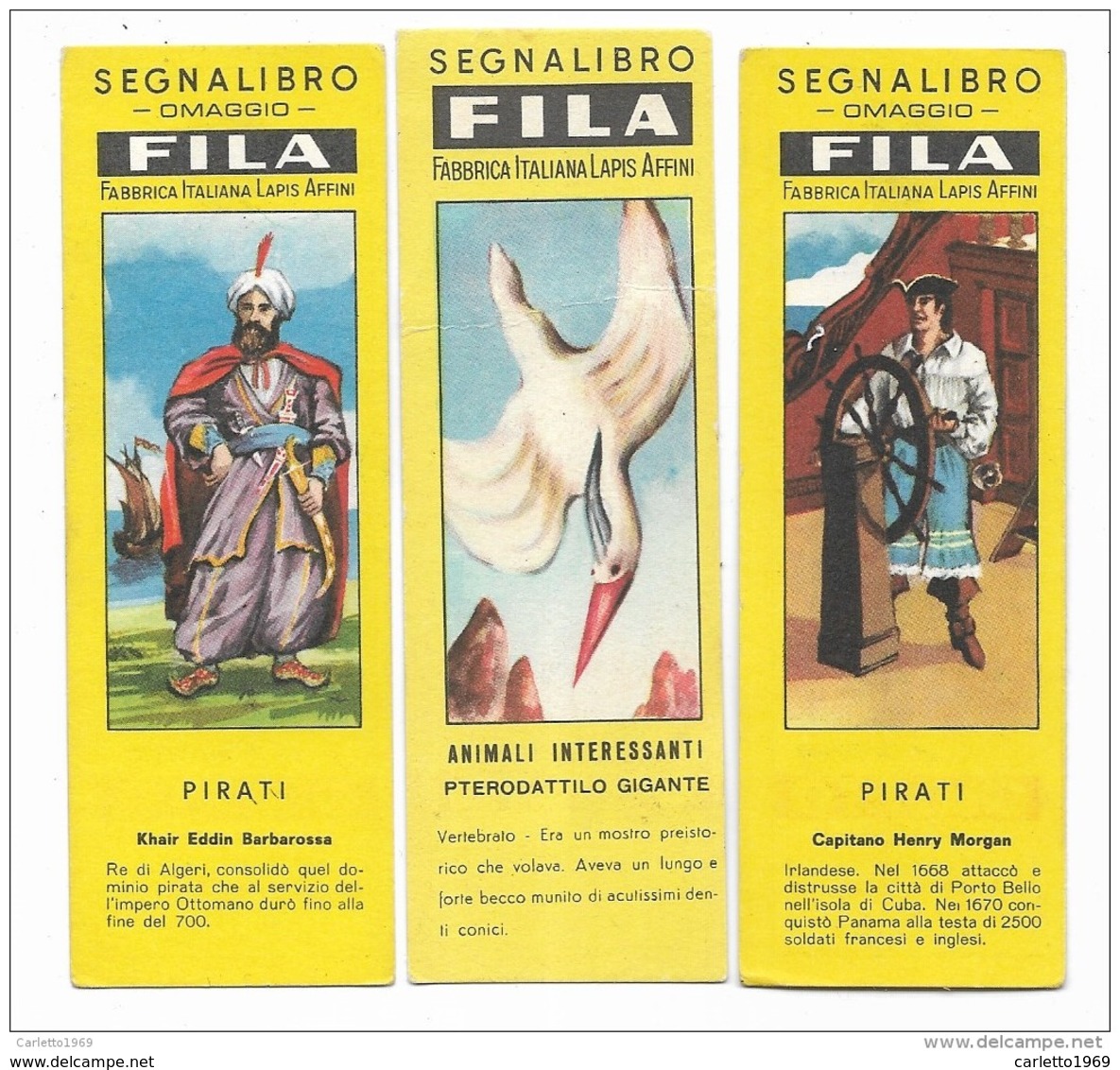 3 SEGNALIBRI FILA PIRATI E ANIMALI INTERESSANTI - CM. 11X4 - Marcapáginas