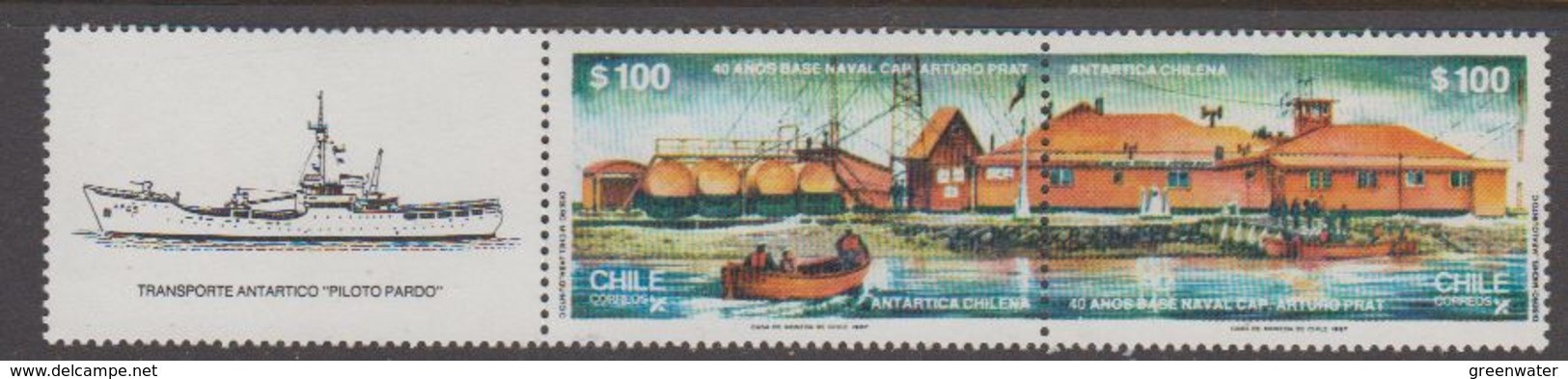 Chile 1987 Antarctica Base Arturo Prat 2v Se Tenant (+label)  ** Mnh (40977D) - Chili