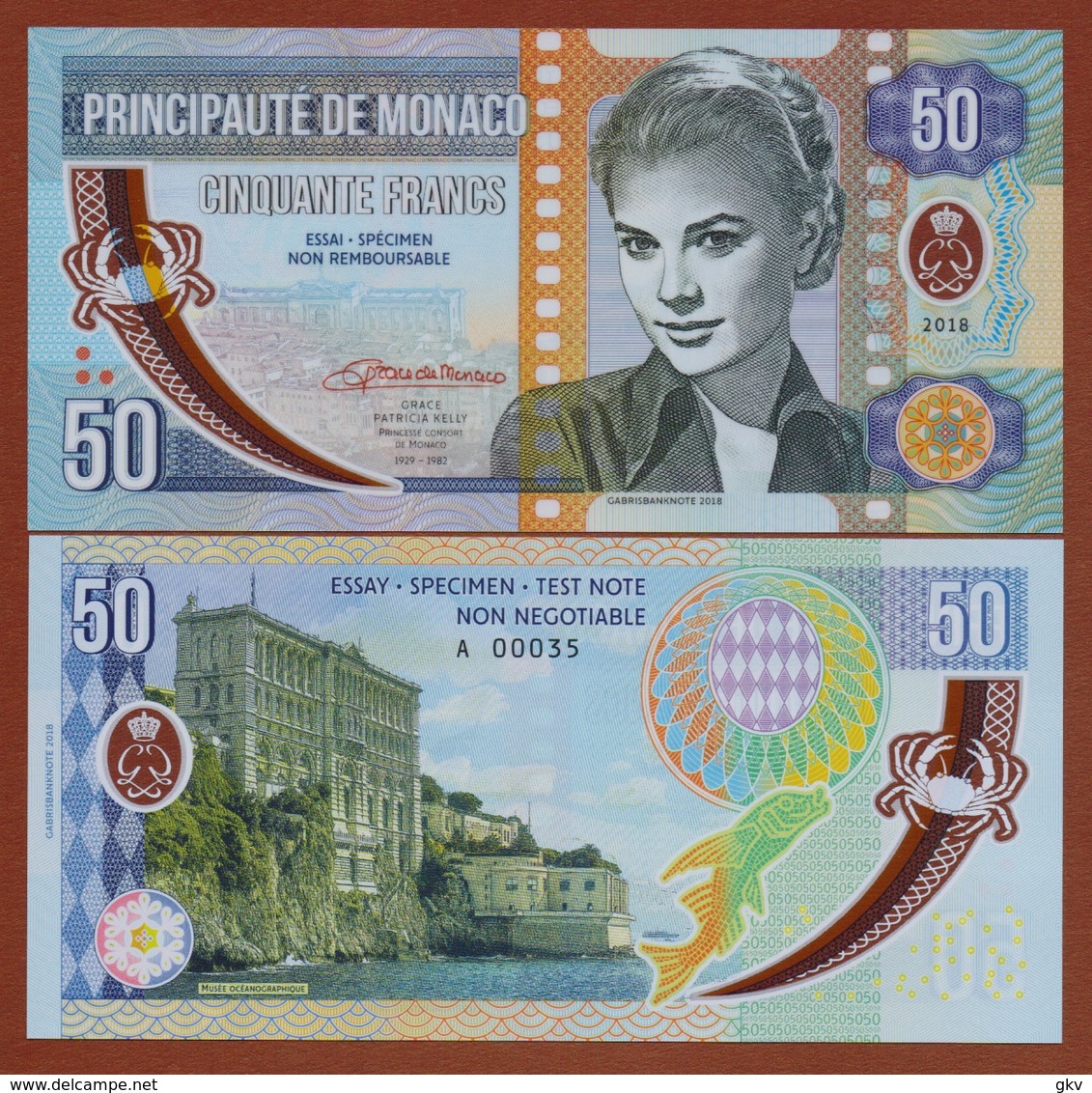 MONACO 50 Francs 2018 Polymer UNC. Grace Kelly. Private Essay. Specimen. - Other & Unclassified