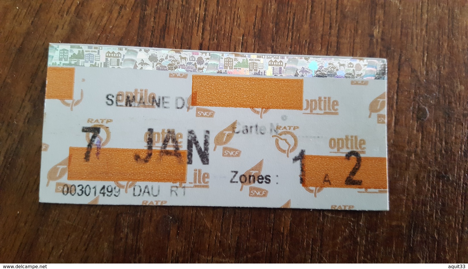 Ticket   RATP SNCF CARNET SEMAINE ZONE  1 à 2 - Europa