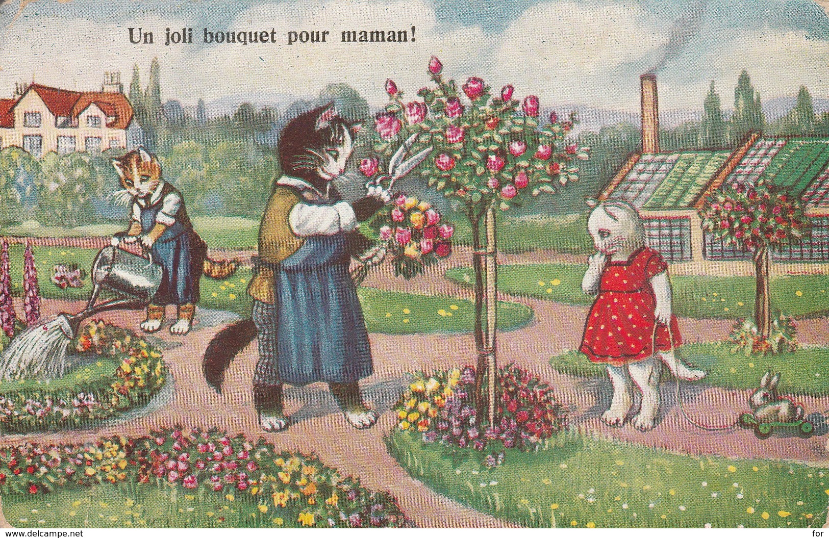 Chats : Chats Humanisés : Un Joli Bouquet Pour Maman ! ( Illustr. à Définir ) - Gatti