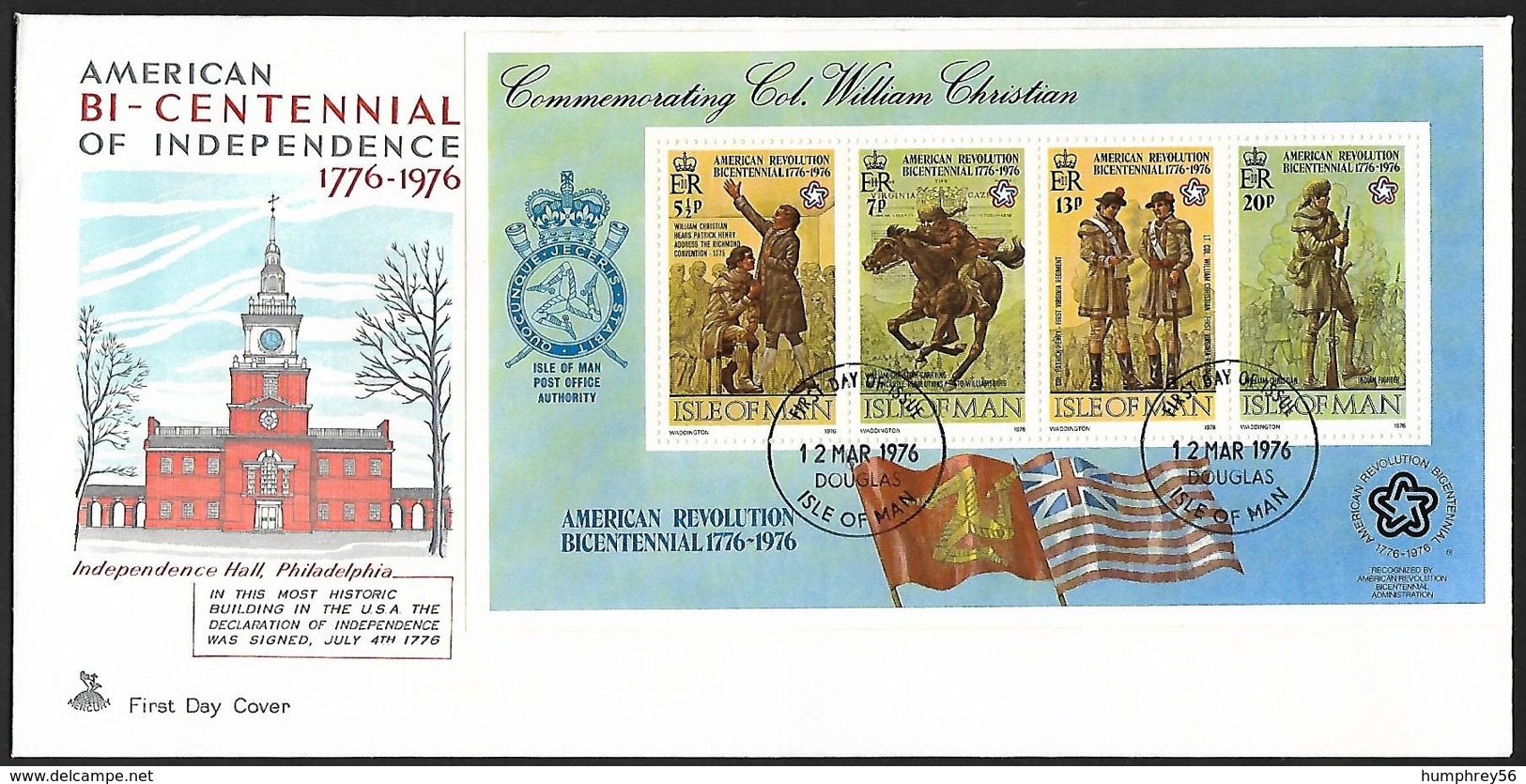 1976 - ISLE OF MAN - FDC - SG MS79 [USA] + DOUGLAS - Man (Ile De)