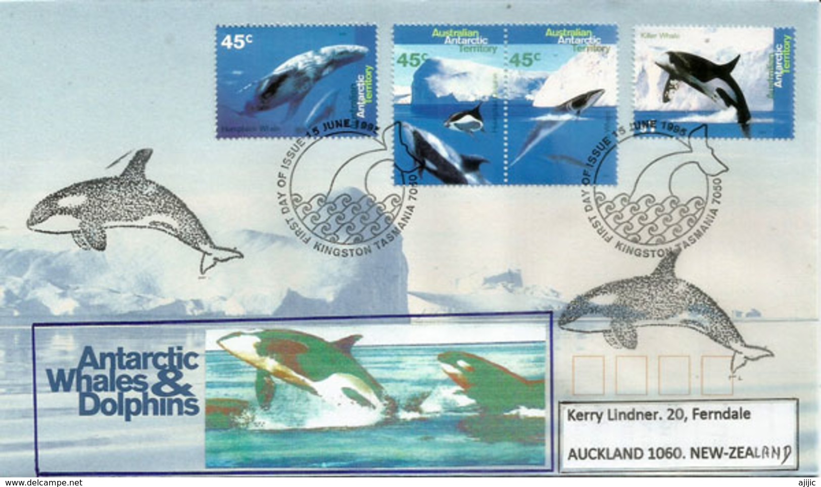ANTARCTIQUE AUSTRALIEN. Baleines & Dauphins En Antarctique.,belle Lettre FDC Adressée En Nouvelle-Zélande, - Covers & Documents