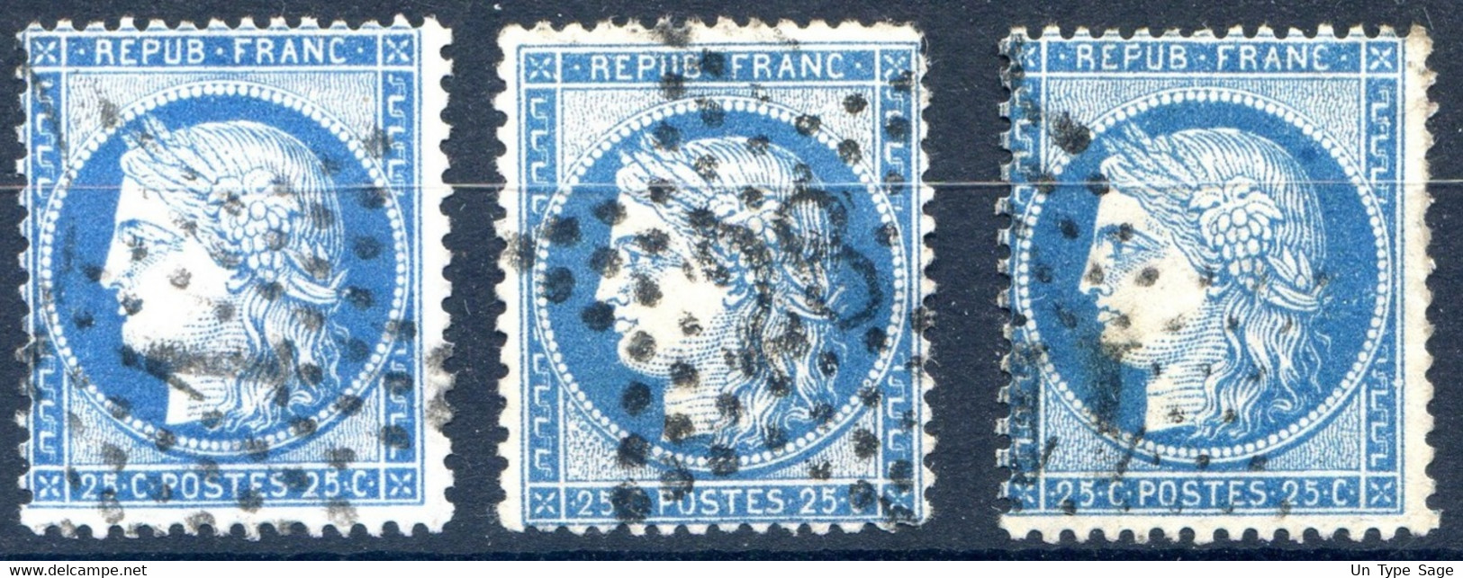 France - N°60, 3 Exemplaires, Oblitérés Etoile De Paris - (F031) - 1871-1875 Ceres
