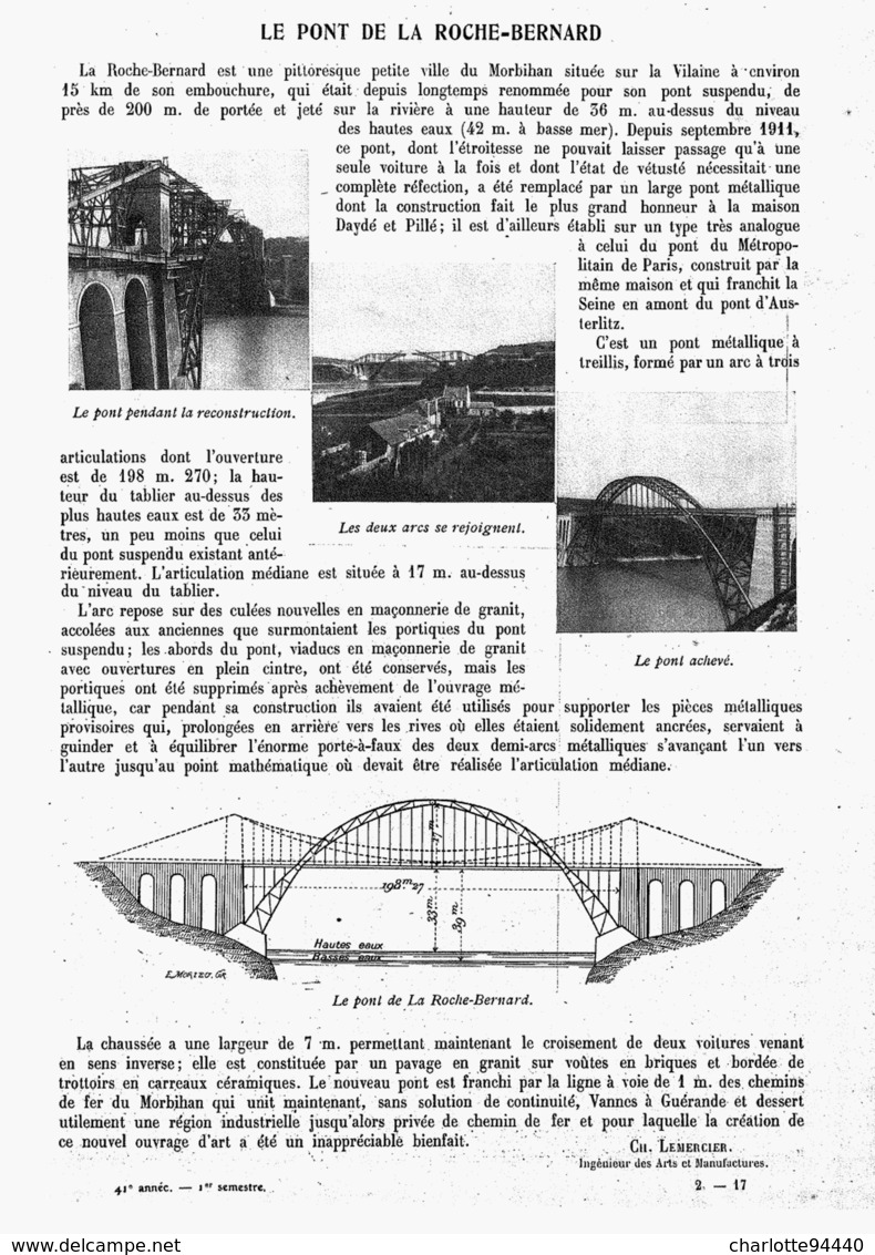 LE PONT De La   " ROCHE-BERNARD "   1913 - Bretagne