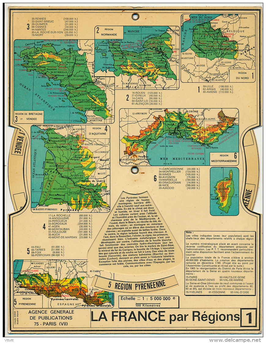 Ancienne Carte Des Régions De France à Systéme, Recto-verso Avec Molettes, 12 Régions, Agence Générale De Publications - Cartes Géographiques