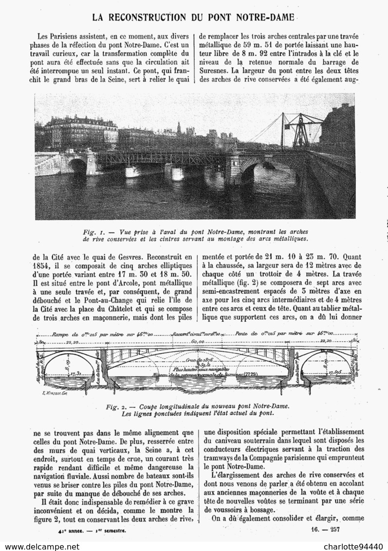 LA RECONSTRUCTION Du PONT NOTRE-DAME   à PARIS    1913 - Paris