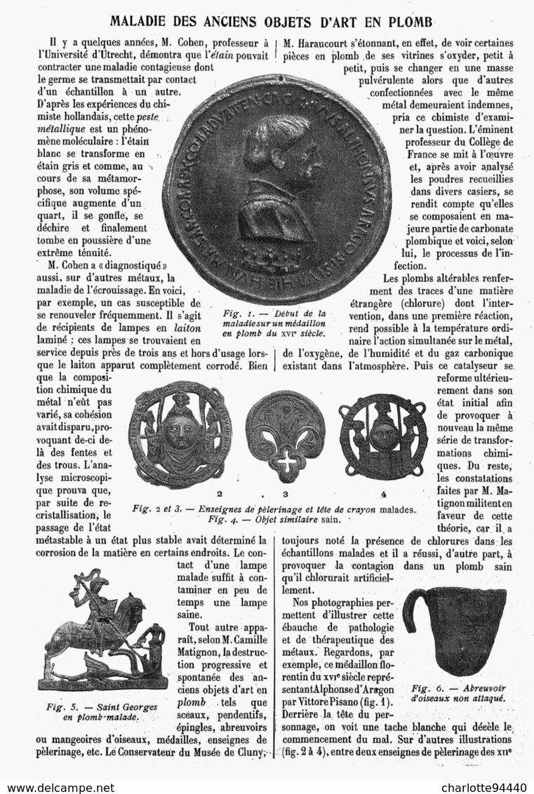 MALADIE DES ANCIENS OBJETS D'ART EN PLOMB  1913 - Tins