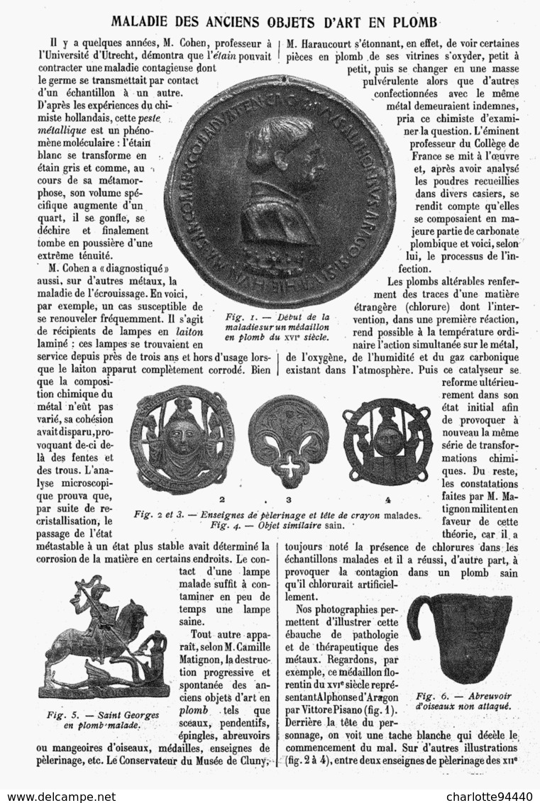 MALADIE DES ANCIENS OBJETS D'ART EN PLOMB  1913 - Etains