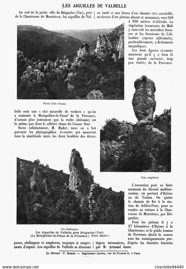 LES AIGUILLES De "  VALBELLE "  1913 - Côte D'Azur