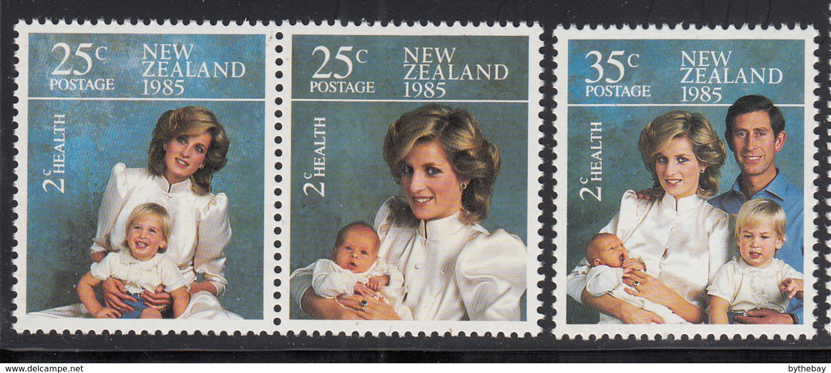 New Zealand 1985 MNH Scott #B121-#B123 Princess Diana, William, Harry, Prince Charles Health Stamps - Unused Stamps