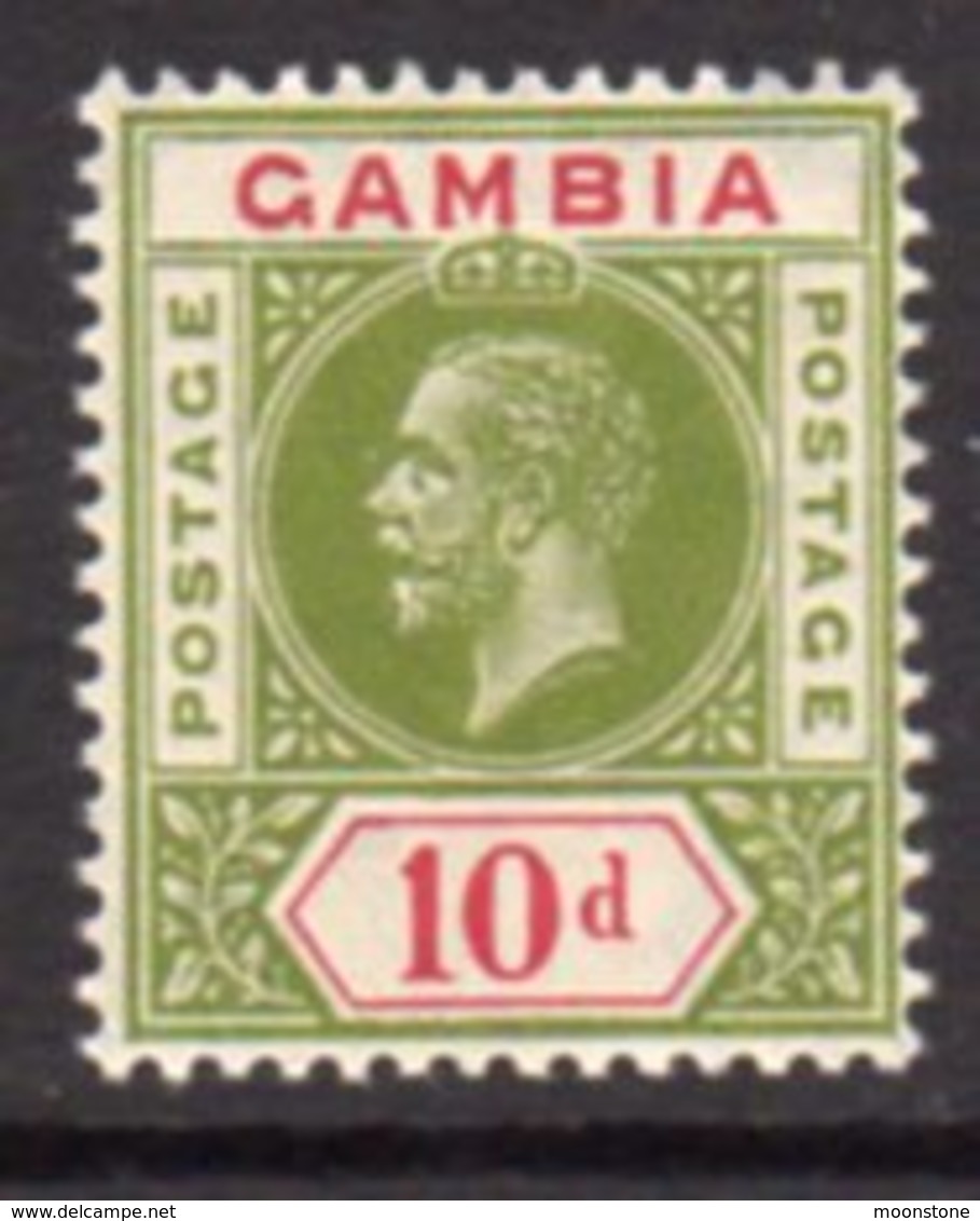 Gambia GV 1912-22 10d Sage-green & Carmine, Wmk. Multiple Crown CA, Hinged Mint, SG 96 (BA) - Gambie (...-1964)