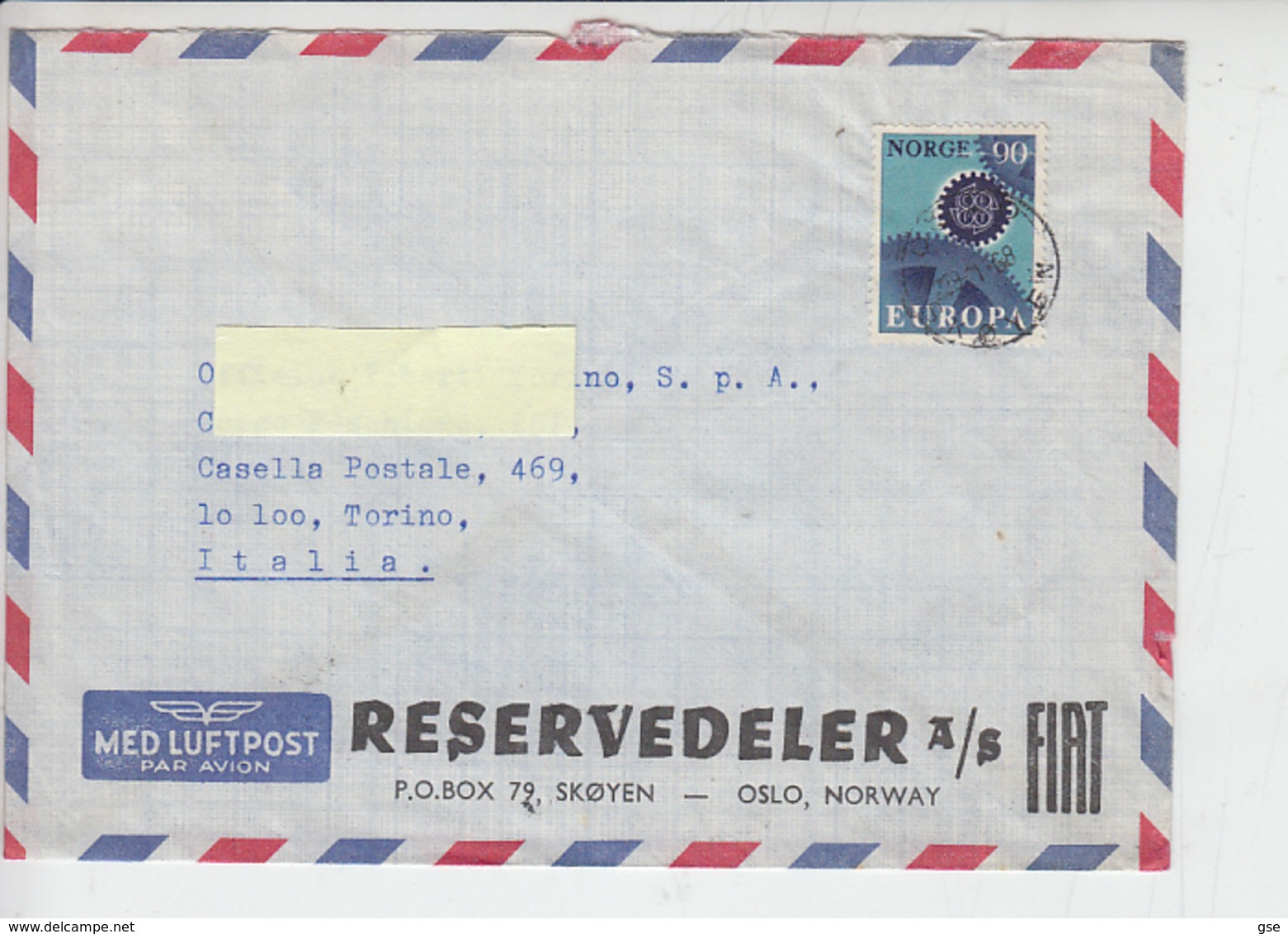 NORVEGIA  1968 - Unificato 510 - Europa - Lettera Per Italia - Storia Postale