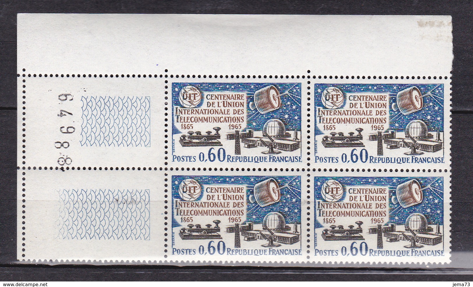N° 1451 Centenaire De L'Union Internationnale Des Télécommunications:Un Blocs De 4 Timbres Neuf Impeccable: - Unused Stamps