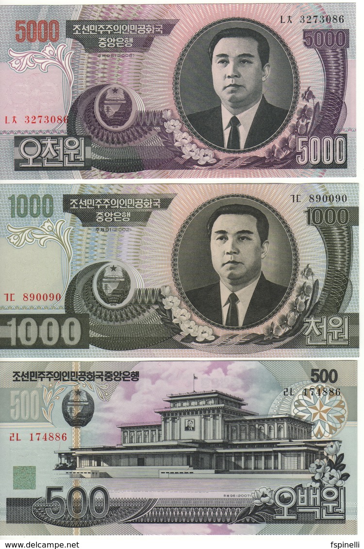 North KOREA FulL Set  9 Notes  5 To 5'000 Won   (1992-1998-2006)   P39 To P48   UNC - Korea, North