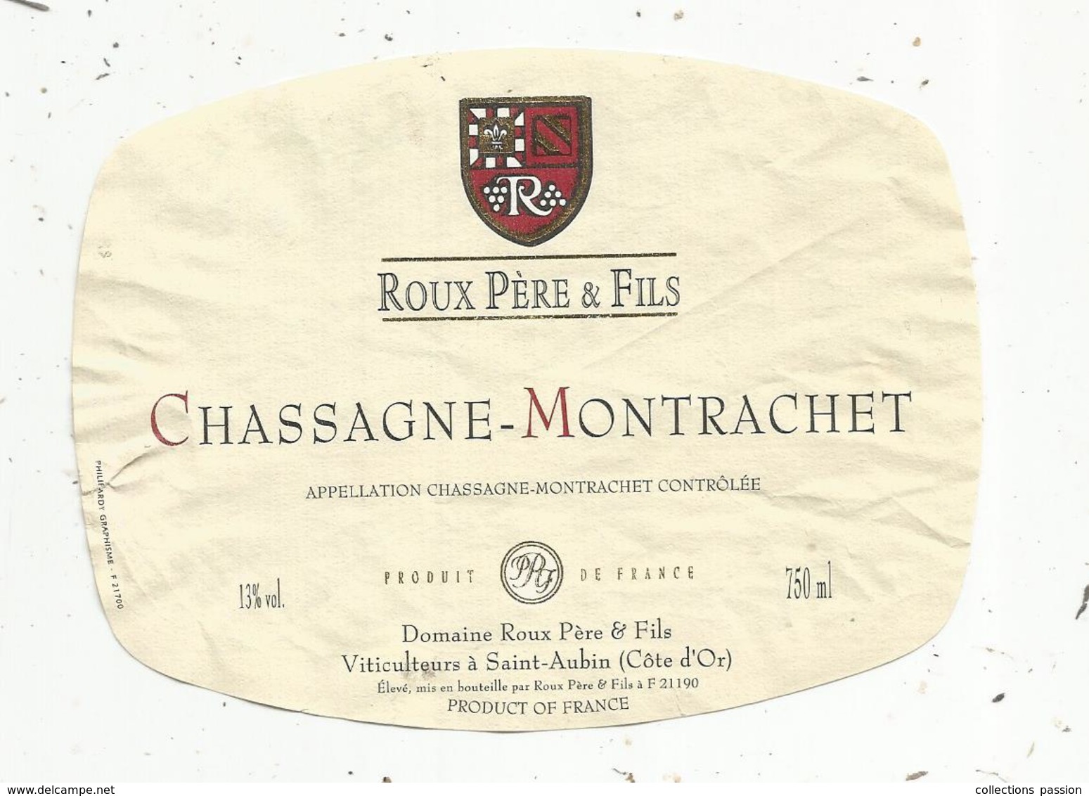 étiquette De Vin , Bourgogne , CHASSAGNE MONTRACHET ,Roux , SAINT AUBIN ,cote D'or - Bourgogne