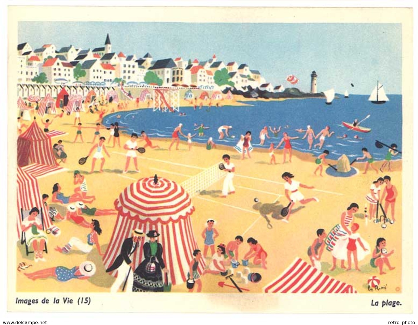 Carte " Images De La Vie " (15) : La Plage, Mer, Sable, Tente, Phare, Voilier, Tennis, Badmington - Autres & Non Classés