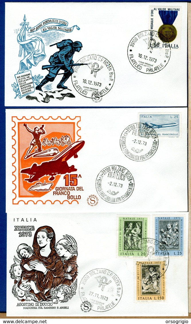 ITALIA - FDC FILAGRANO  1973 -  MEDAGLIA VALOR MILITARE - GIORNATA FRANCOBOLLO - NATALE - FDC