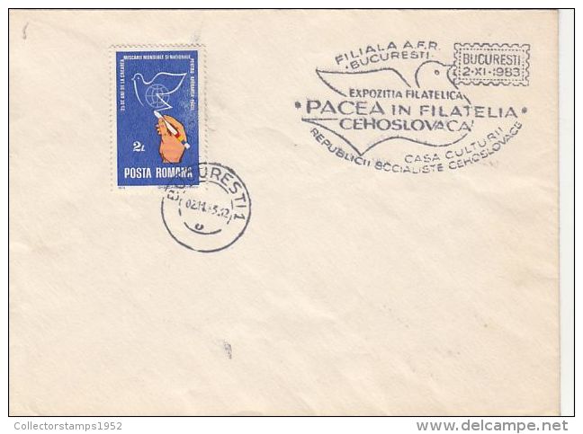 73458- PEACE AND PHILATELY, DOVE, PHILATELIC EXHIBITION, STAMP AND SPECIAL POSTMARK ON COVER, 1983, ROMANIA - Brieven En Documenten