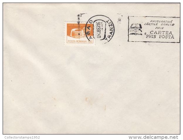 73459- BOOKS BY MAIL SPECIAL POSTMARK ON COVER, WOODEN CARVED MUG STAMP, 1983, ROMANIA - Briefe U. Dokumente