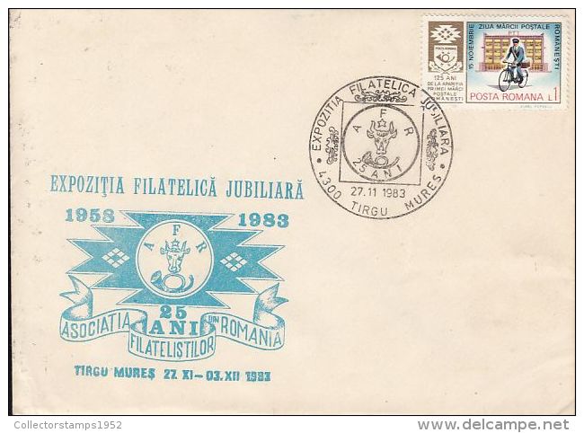 73467- TARGU MURES PHILATELIC EXHIBITION, SPECIAL COVER, BIKE, STAMP'S DAY STAMP, 1983, ROMANIA - Briefe U. Dokumente