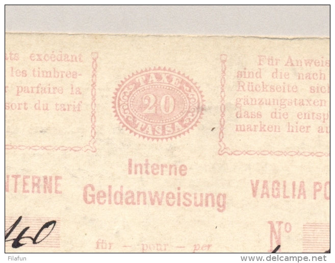 Schweiz - 1888 - 20c Interne Geldanweisung Fr 48,40 From Brigue To St Gallen - Postwaardestukken