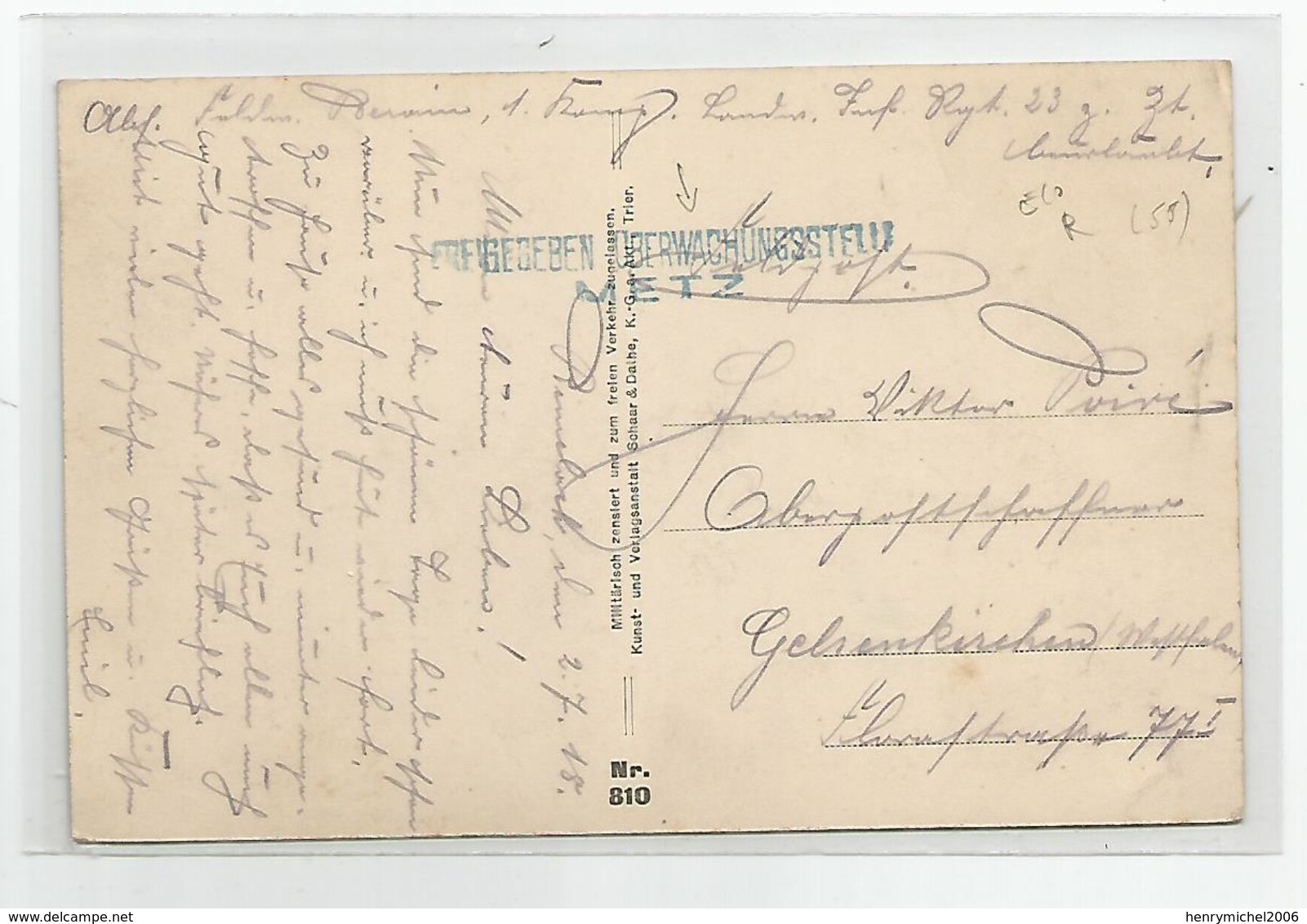 57 Moselle - Cremilly Cachet Militaire Allemand Metz 1915 - Andere & Zonder Classificatie