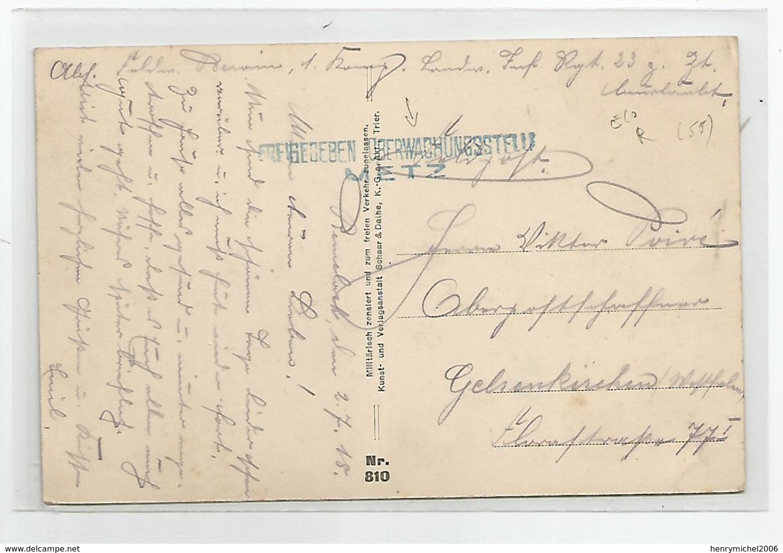 57 Moselle - Cremilly Cachet Militaire Allemand Metz 1915 - Sonstige & Ohne Zuordnung