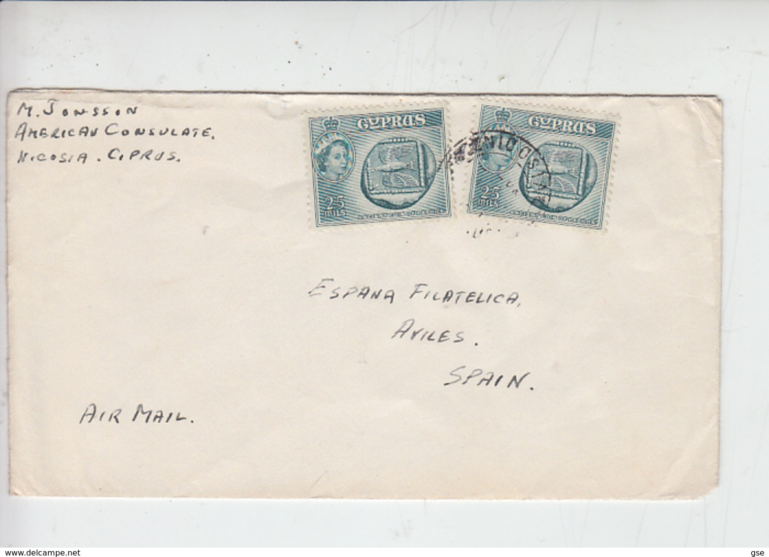 CIPRO  1956 - Unificato  162 - Monete Antiche - Lettera Per La Spagna - Storia Postale