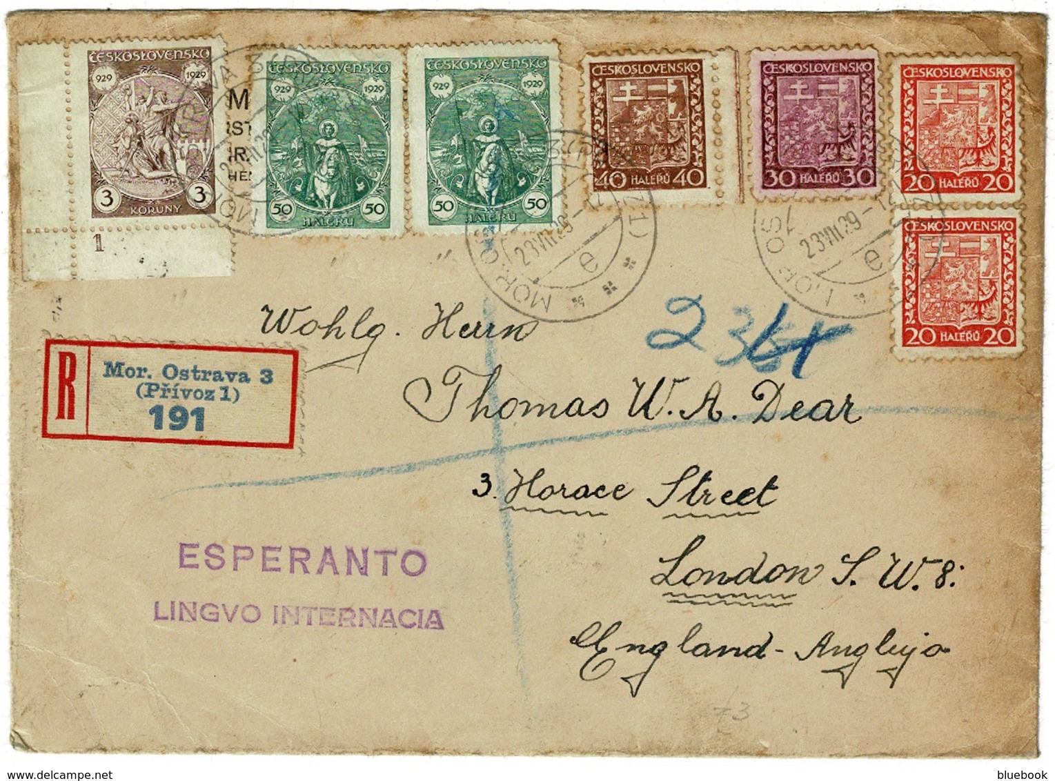Ref 1232 - 1929 Registered Esperanto Cover Czech Republic Czechoslovakia To London - Covers & Documents