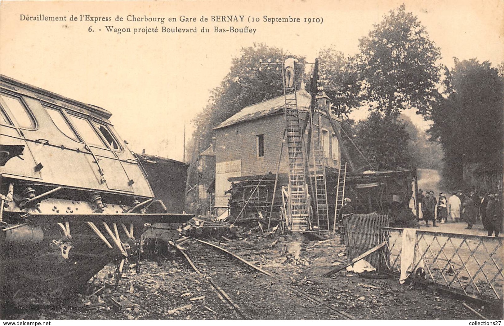 27-BERNAY- DERAILLEMENT DE L'EXPRESS DE CHERBOURG EN GARE DE BERNAY -WAGON PROJETE BLD DU BAS-BOUFFEY - Bernay