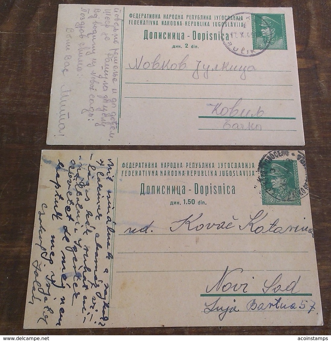 YUGOSLAVIA 1947 1949 2 STAMPS TITO POSTCARDS - Gebraucht